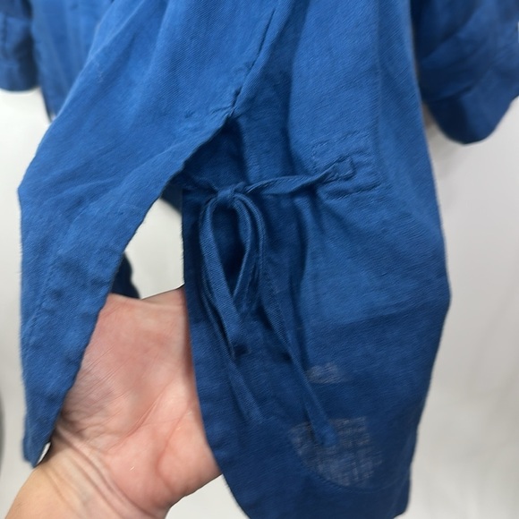 J.Jill Love Linen Blue Button Down Tunic Top Side Tie size large.100% linen - Picture 4 of 10